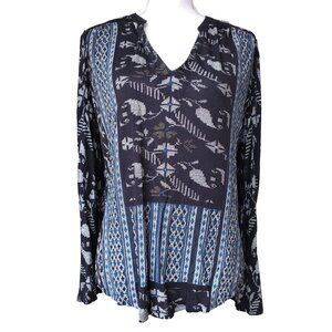 NWT Lucky Brand Embroidered Top Hippie Goth Boho Retro 70s Peasant Blouse